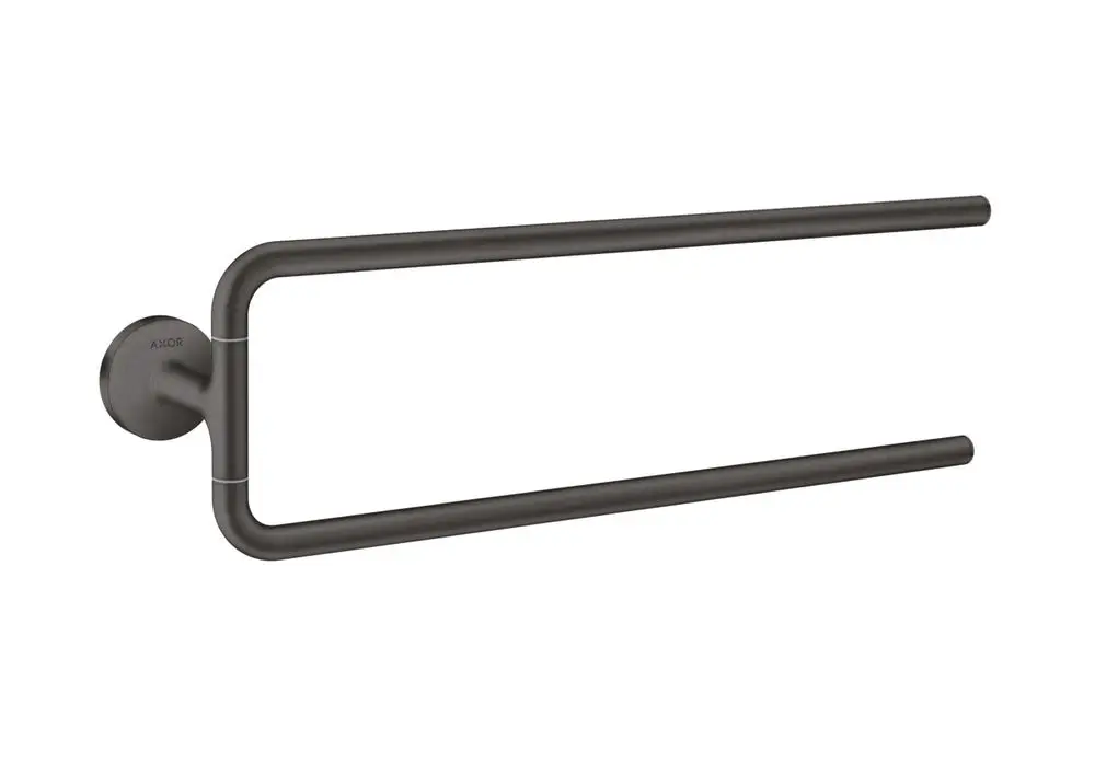 Handtuchhalter von AXOR in brushed black chrome, mit zwei parallelen Armen und runder Wandmontage, zur Befestigung in Badezimmer oder Küche.